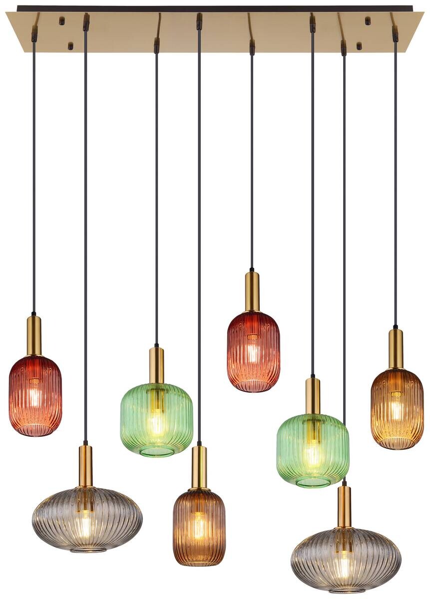 Pendelleuchte Normy messing Metall Glas B/H/L: ca. 48x125x125 cm E27 8 Brennstellen