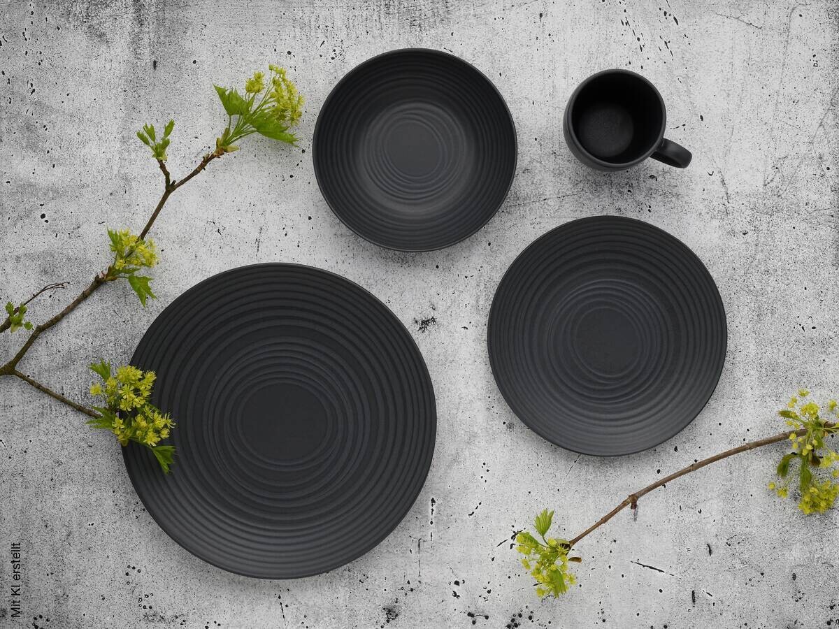 CreaTable Kombiservice Lava Stone schwarz Steinzeug 24 tlg.