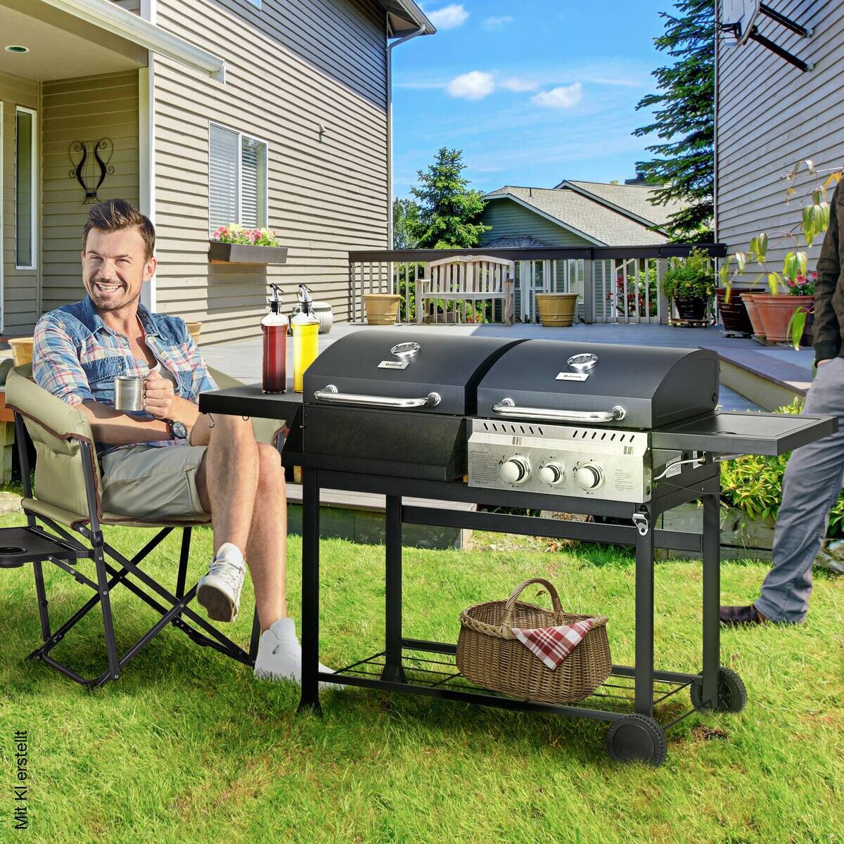 Outsunny Gas-/Kohlegrill Edelstahl B/H/L: ca. 53x101x161 cm