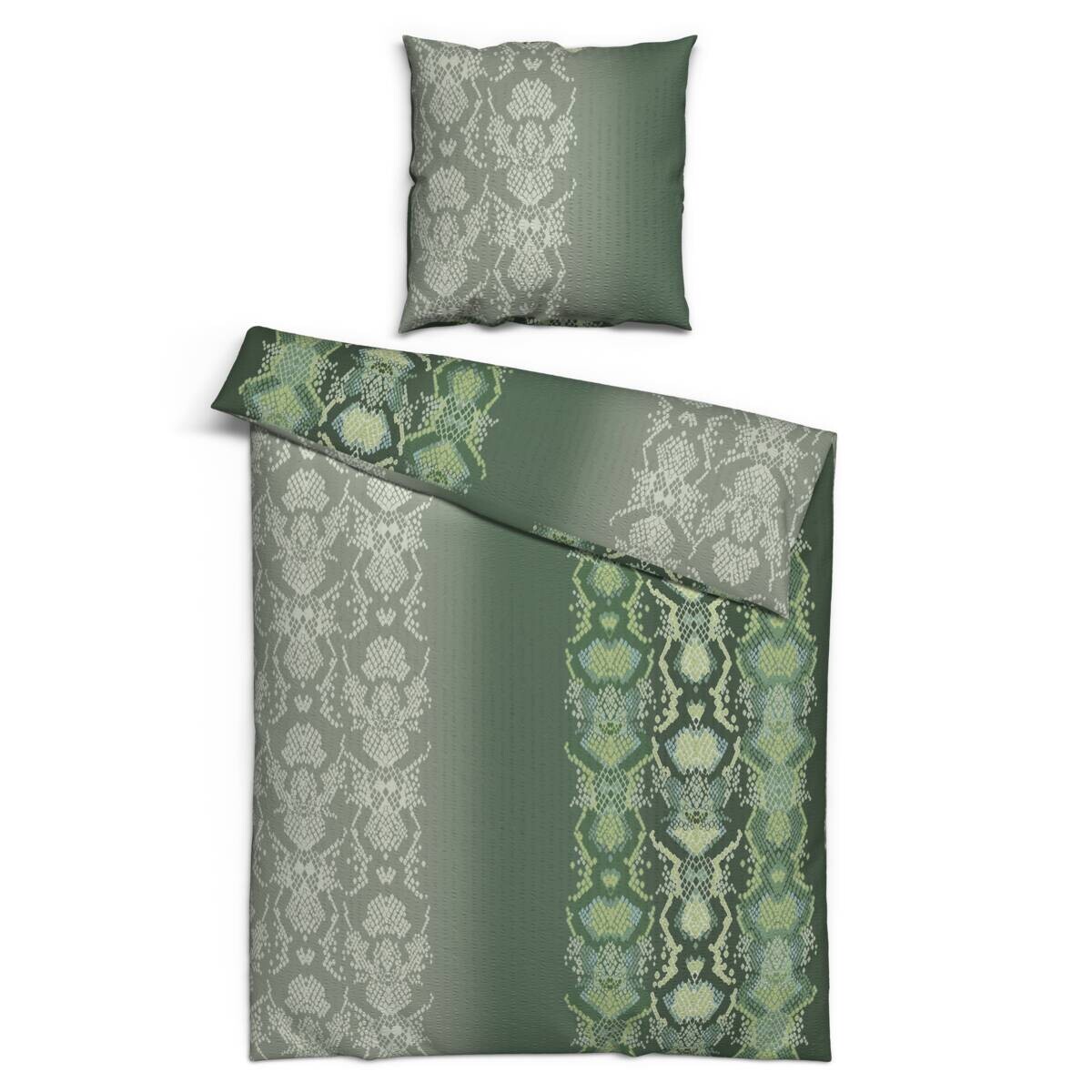 Microfaser Bettwäsche Seersucker grau grün 100% Polyester B/L: ca. 155x220 cm