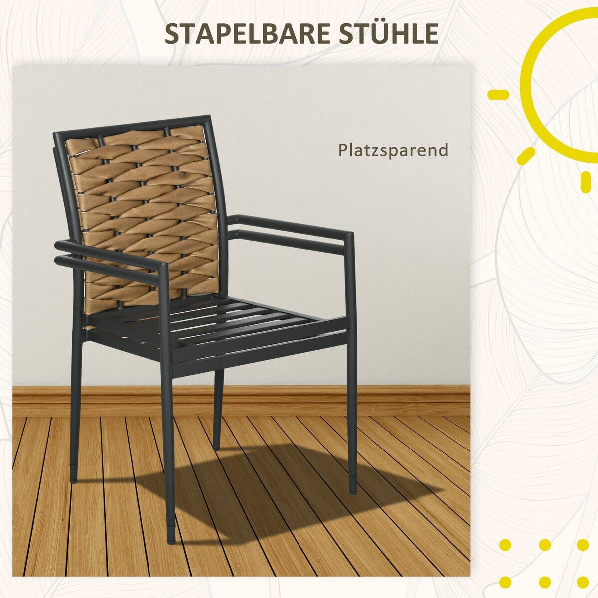 Outsunny Gartenstuhl schwarz Edelstahl B/H/L: ca. 58x57x87 cm