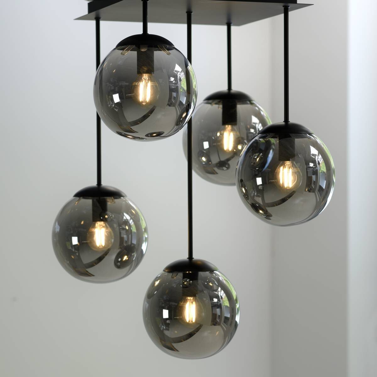 Just Light Deckenleuchte BIG WIDOW 14602-18 schwarz Rauchglas Metall B/H: ca. 39x58,5 cm E14 5 Brennstellen