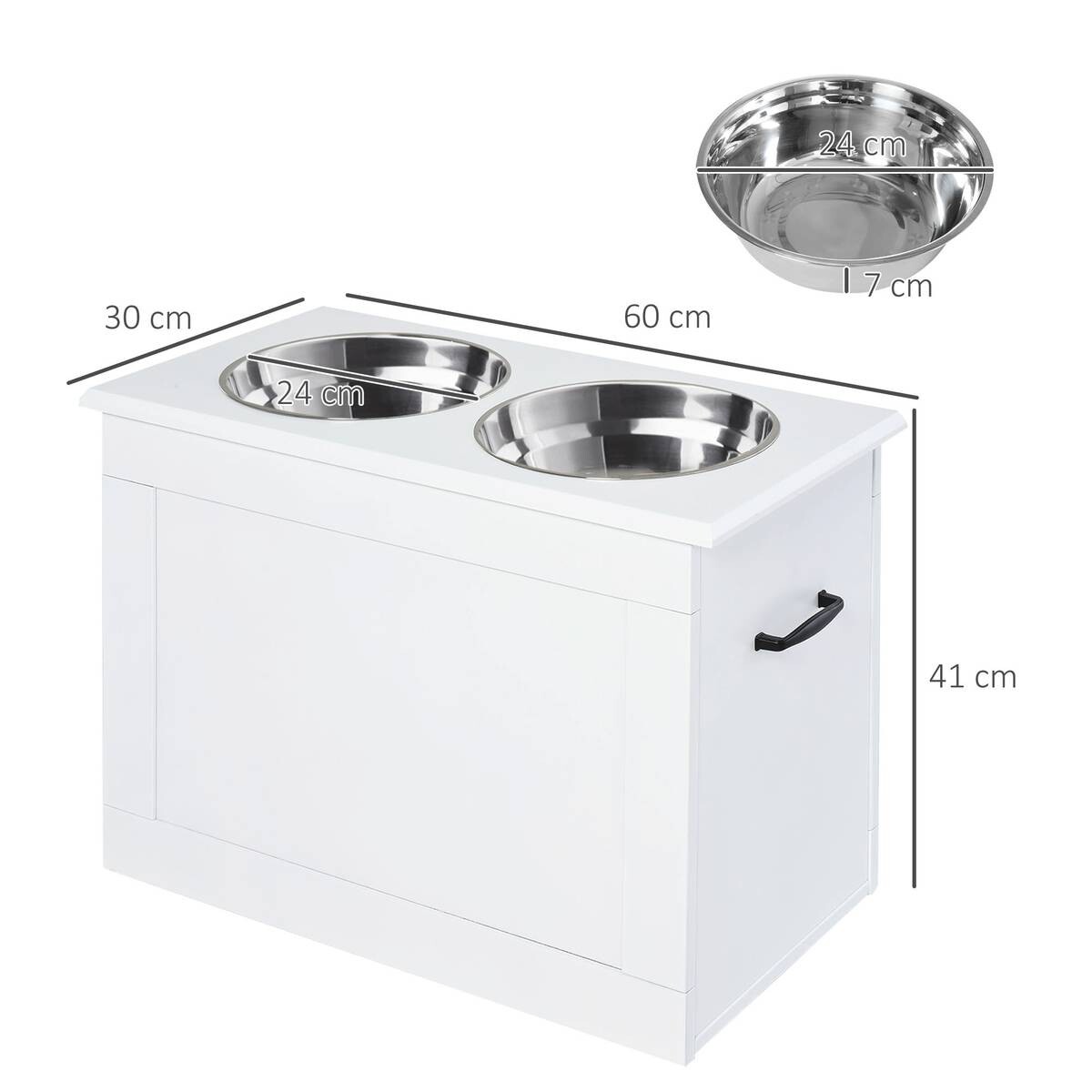 PawHut Futternapf weiß MDF B/H/L: ca. 60x41x30 cm