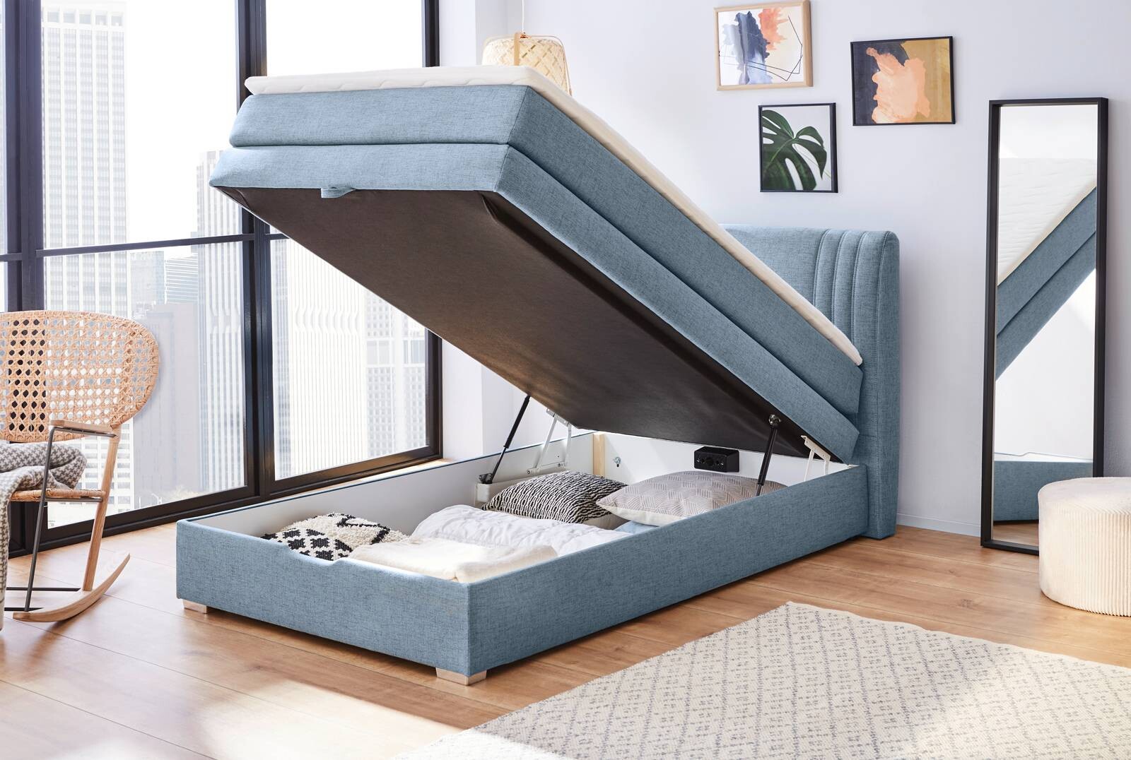 Boxspringbett blau Liegefläche B/L: ca. 120x200 cm