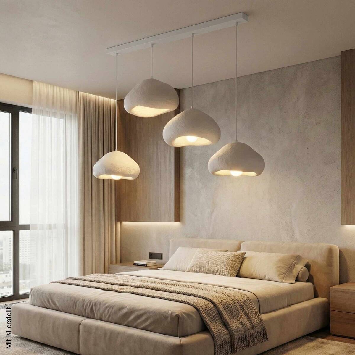 Opviq Pendelleuchte weiß Metall Fiberglas B/H/T/L: ca. 154x110x46x154 cm E27 4 Brennstellen