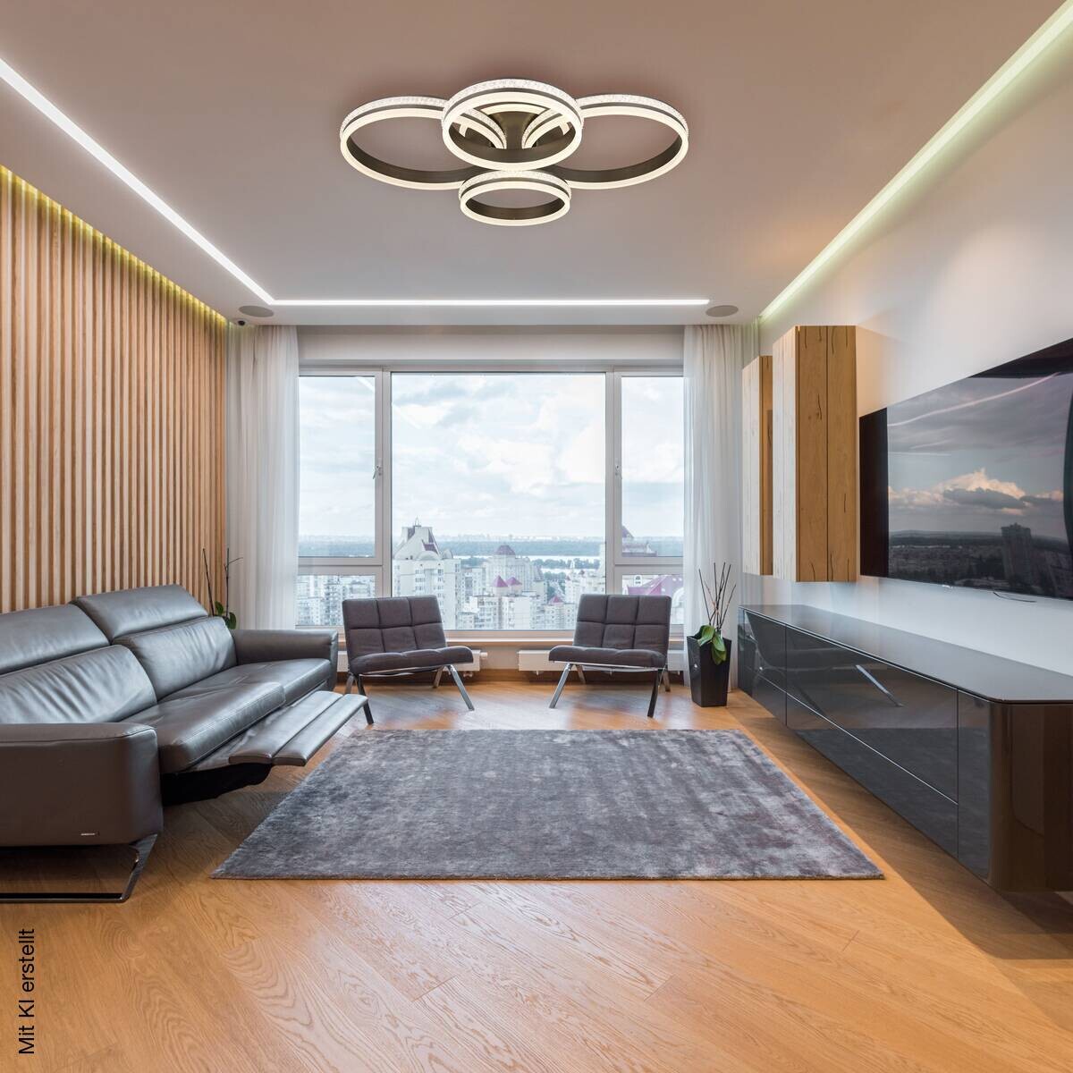 GLOBO LED-Deckenleuchte GROUNI klar titanfarbig Kunststoff Metall B/H/T: ca. 68,5x15x85 cm