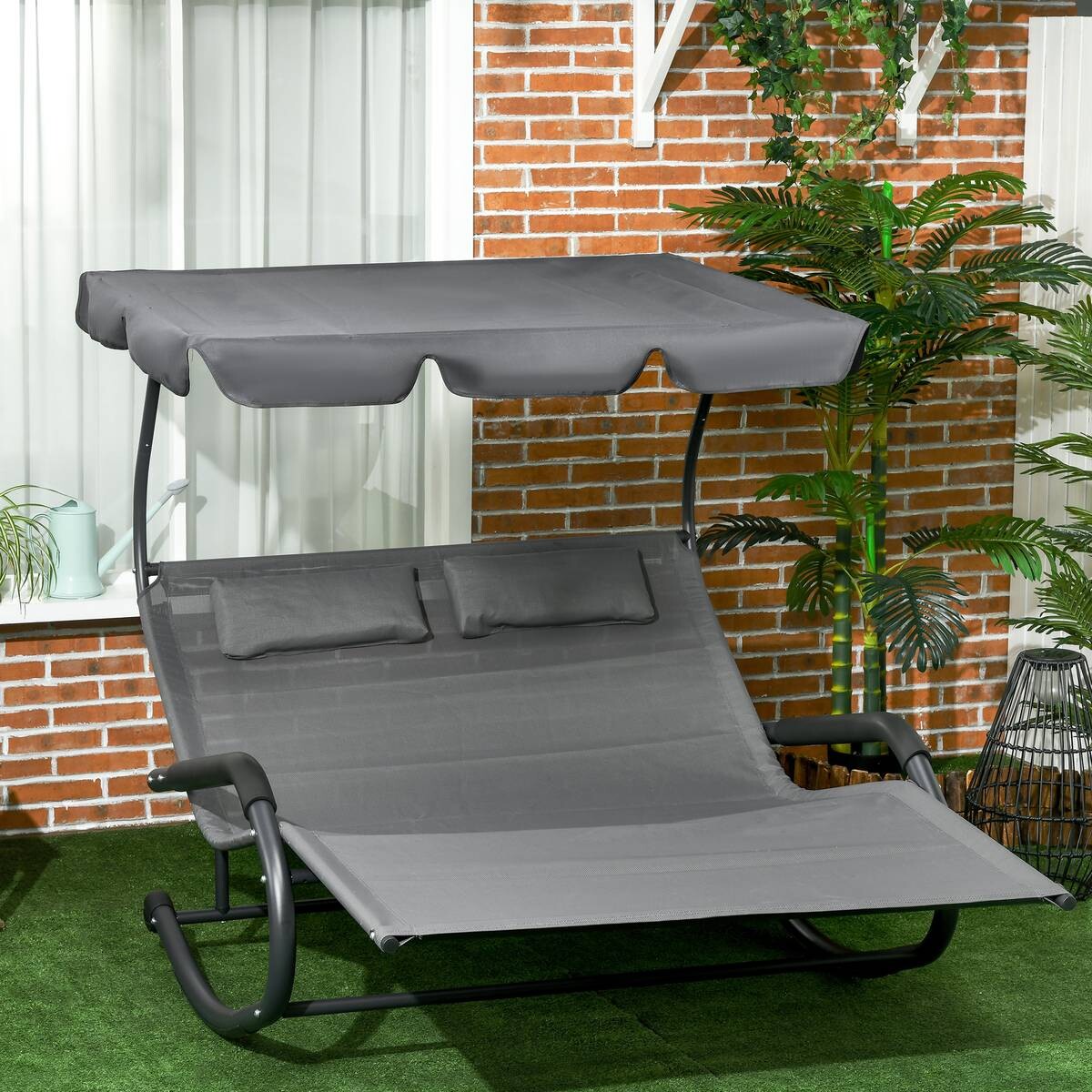 Outsunny Doppel-Sonnenliege dunkelgrau Schaumstoff B/H/L: ca. 139x140x200 cm