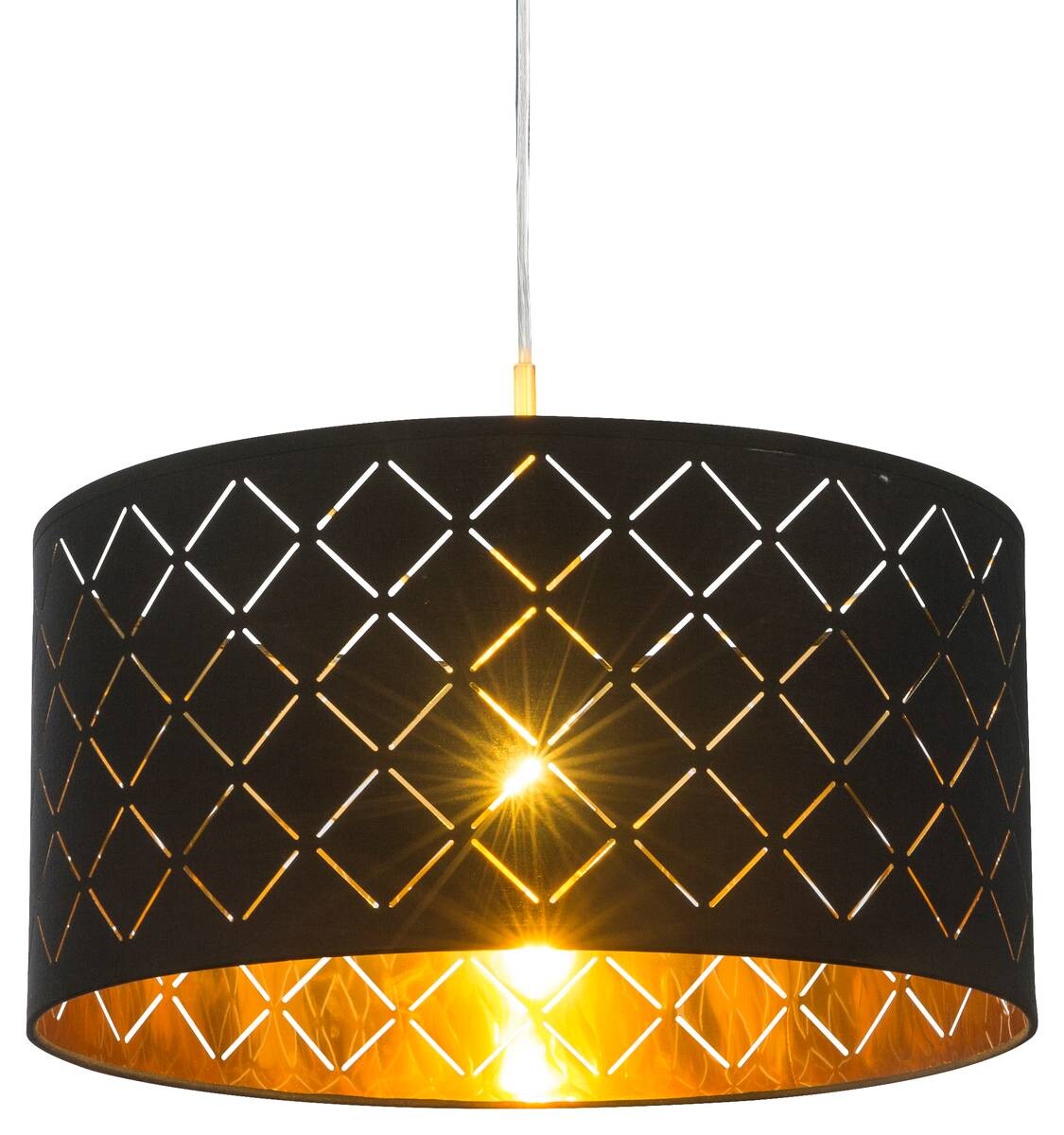 GLOBO Pendelleuchte Clarke nickel matt schwarz Stoff H/D: ca. 140x40 cm E27 1 Brennstellen
