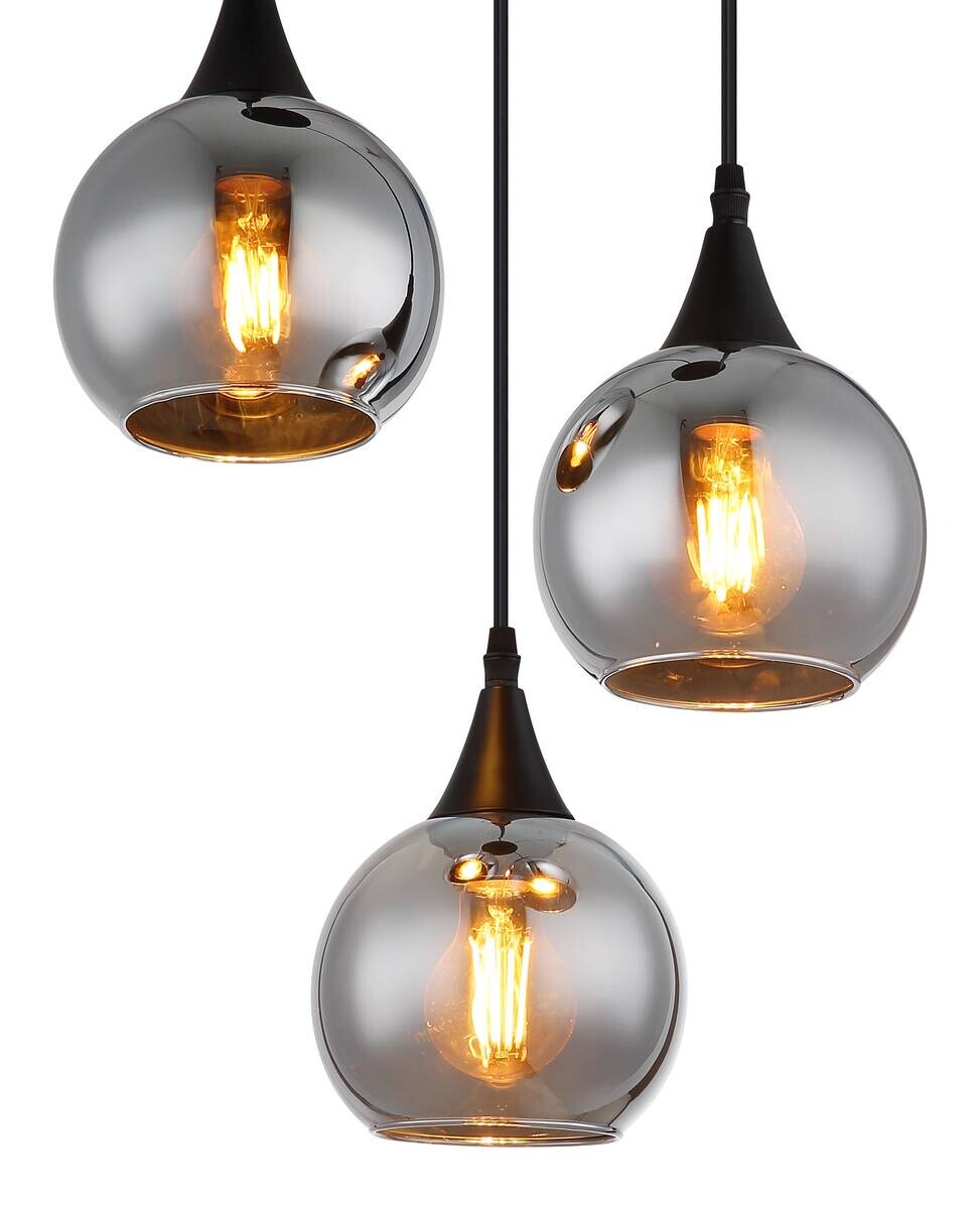 GLOBO Pendelleuchte Nika schwarz Glas Metall E27 3 Brennstellen