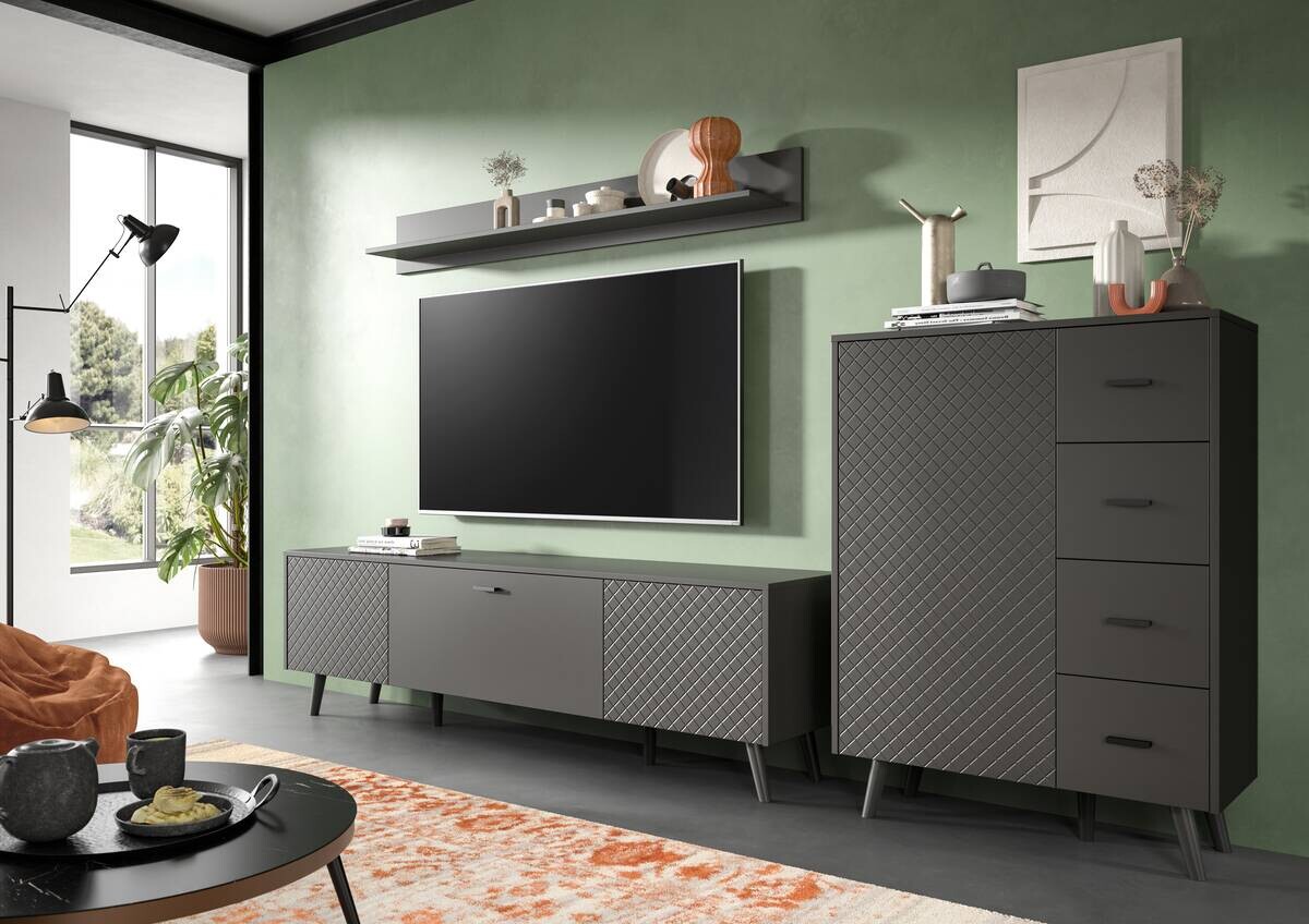 Wohnwand LINEA grau schwarz B/H/T: ca. 269x175x40 cm