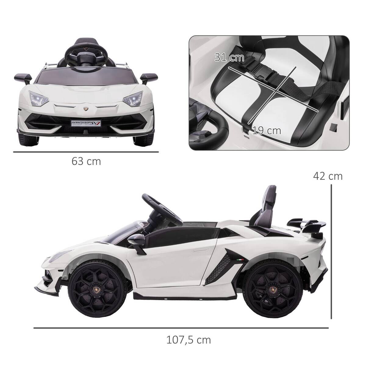 HOMCOM Kinderauto weiß B/H/L: ca. 63x107,5x42 cm