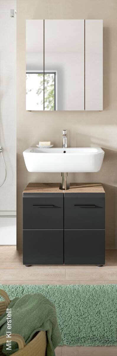 Badezimmer-Set Ice Nox Oak Nachbildung schwarz matt B/H/T: ca. 60x185x30 cm