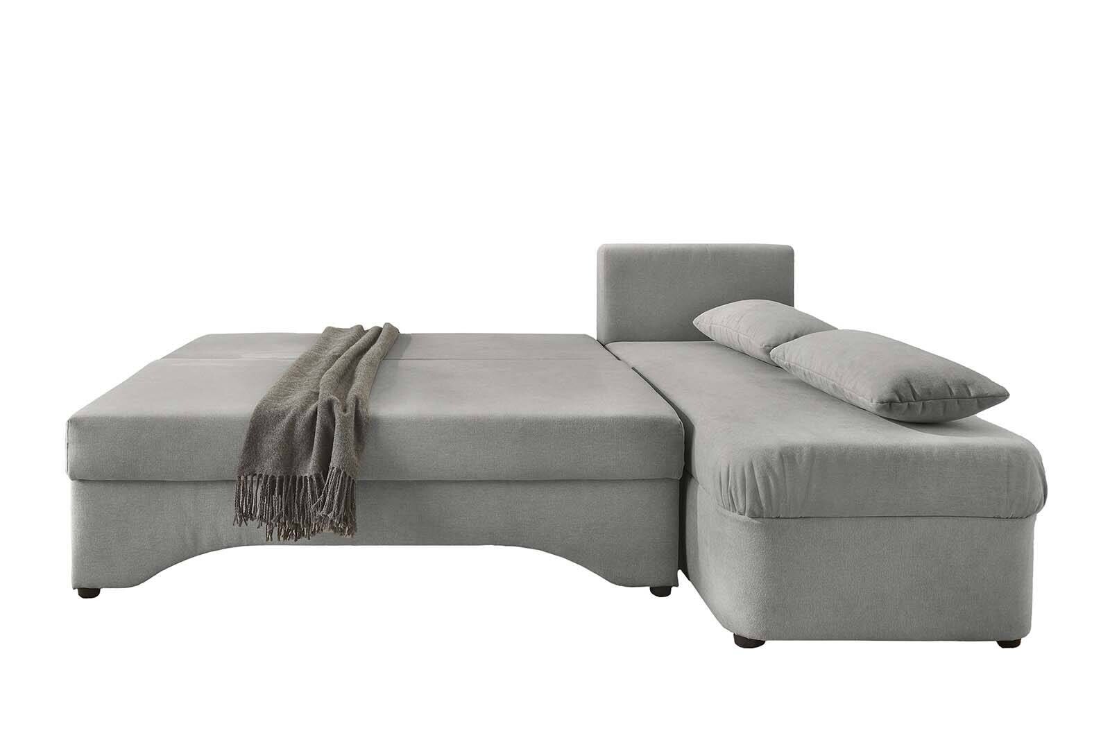 Ecksofa mit Bettfunktion und Bettkasten hellgrau Microfaser B/H/T: ca. 191x70x142 cm