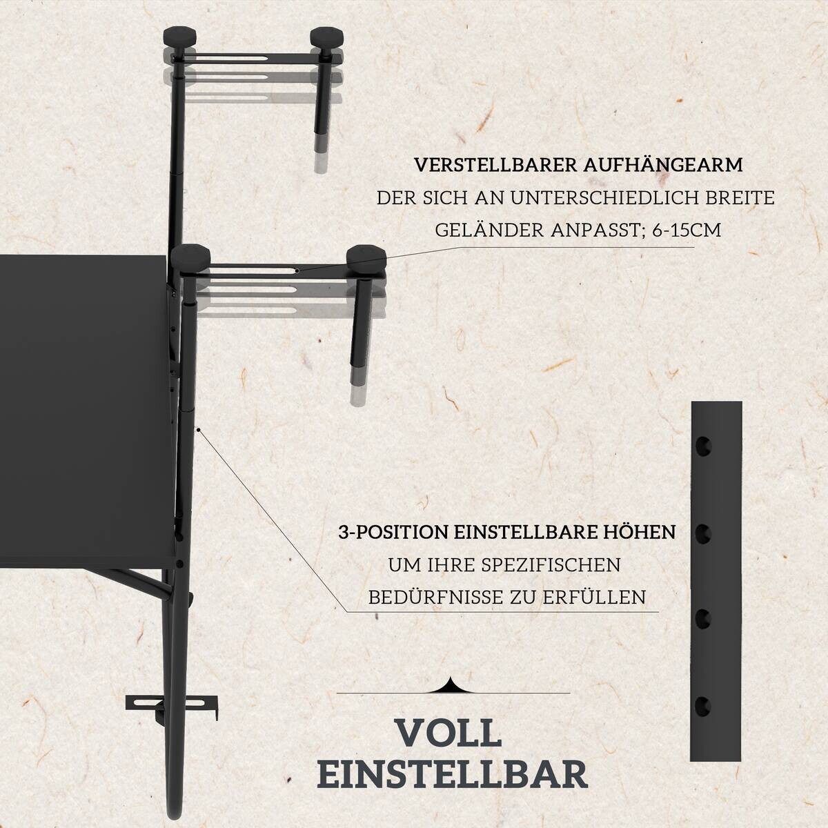 Outsunny Balkontisch schwarz Polypropylen B/H/L: ca. 60x62x85,5 cm