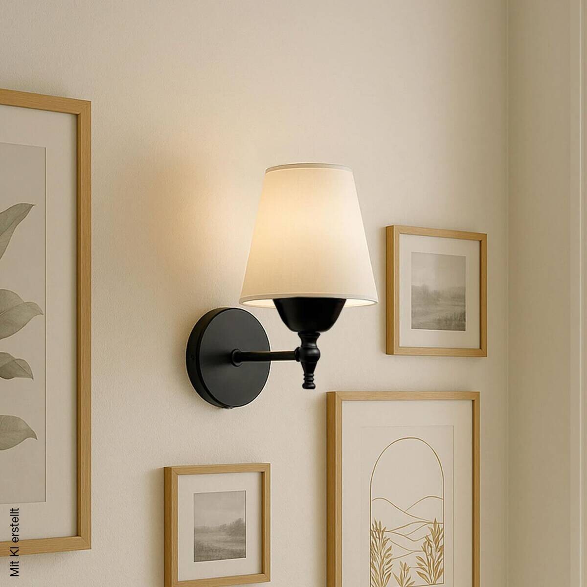 Wandleuchte creme schwarz Metall PVC B/H/L/D: ca. 13x21x13x13 cm E27 1 Brennstellen