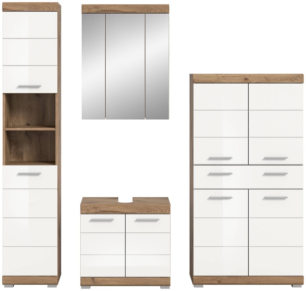 Badezimmer-Set Wave weiß Hochglanz Nox Oak Nachbildung B/H/T: ca. 204x191x34 cm