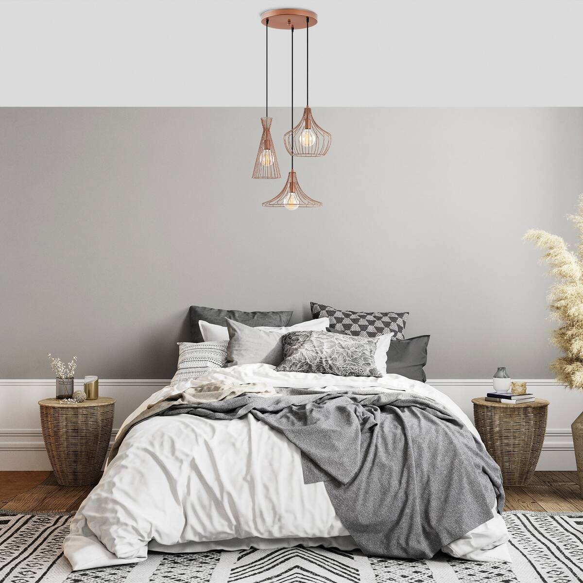 Opviq Pendelleuchte Mezopotamya Kupfer Metall B/H/T/L/D: ca. 55x113x55x55x55 cm E27 3 Brennstellen