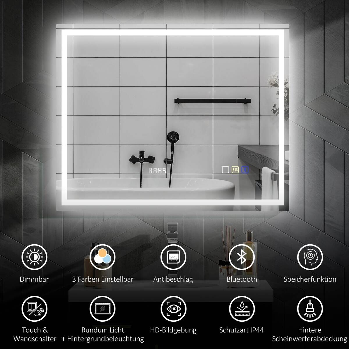 HOMCOM LED-Bad-Spiegel silber B/H/L: ca. 80x3,5x100 cm