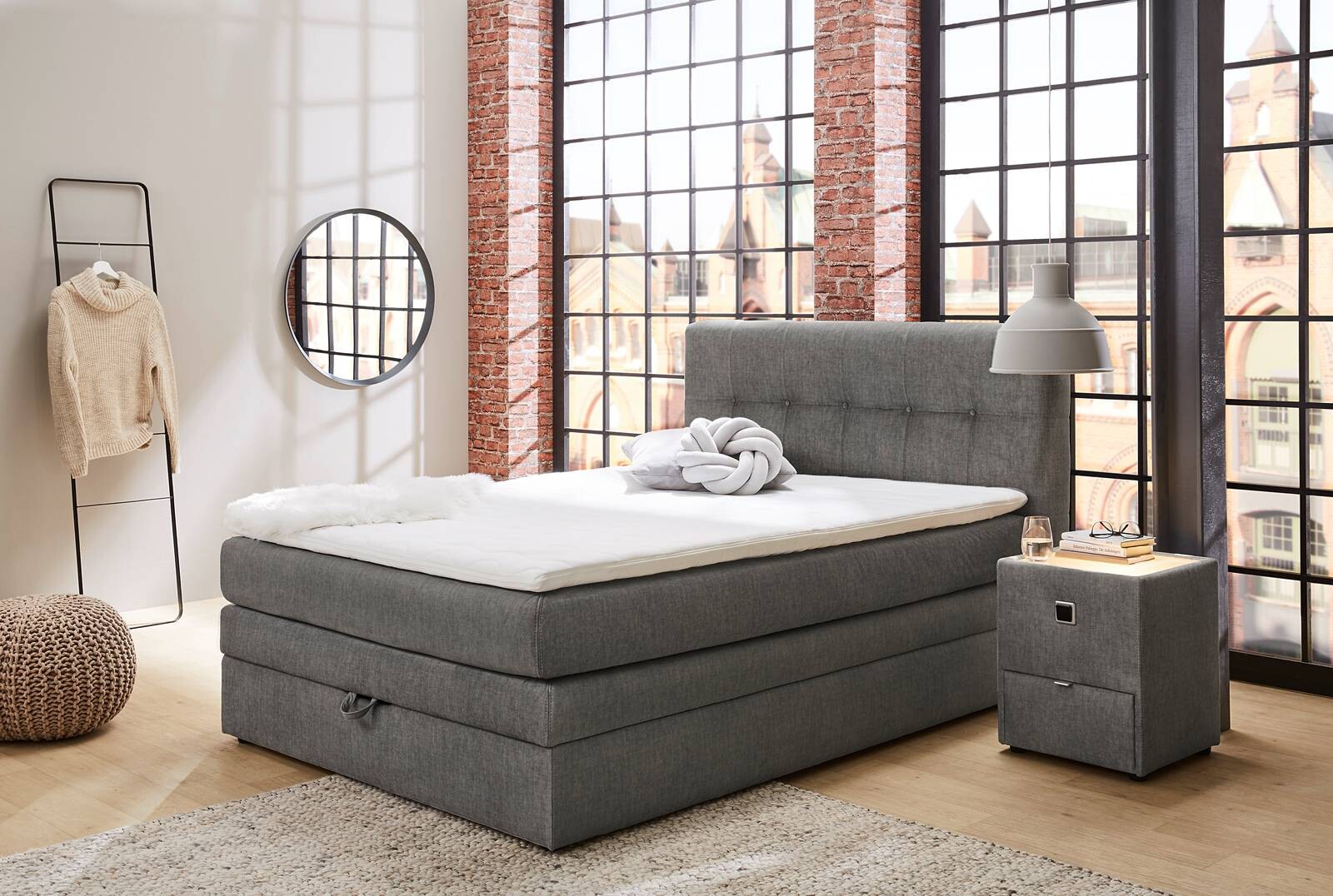 Boxspringbett grau Liegefläche B/L: ca. 140x200 cm