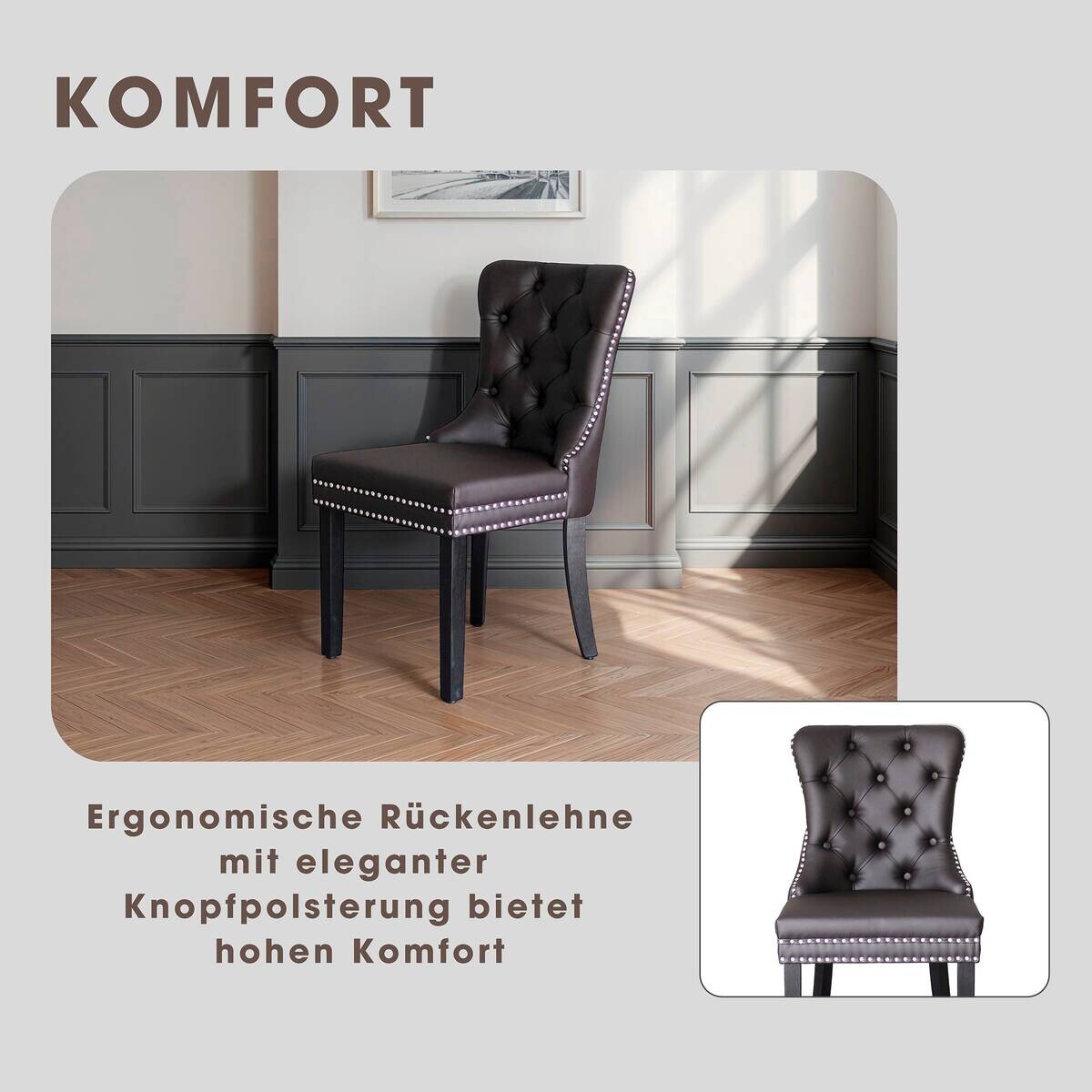 Stuhl DOMINO, 2er-Set schwarz braun Kunstleder B/H/T: ca. 48,5x93x61 cm