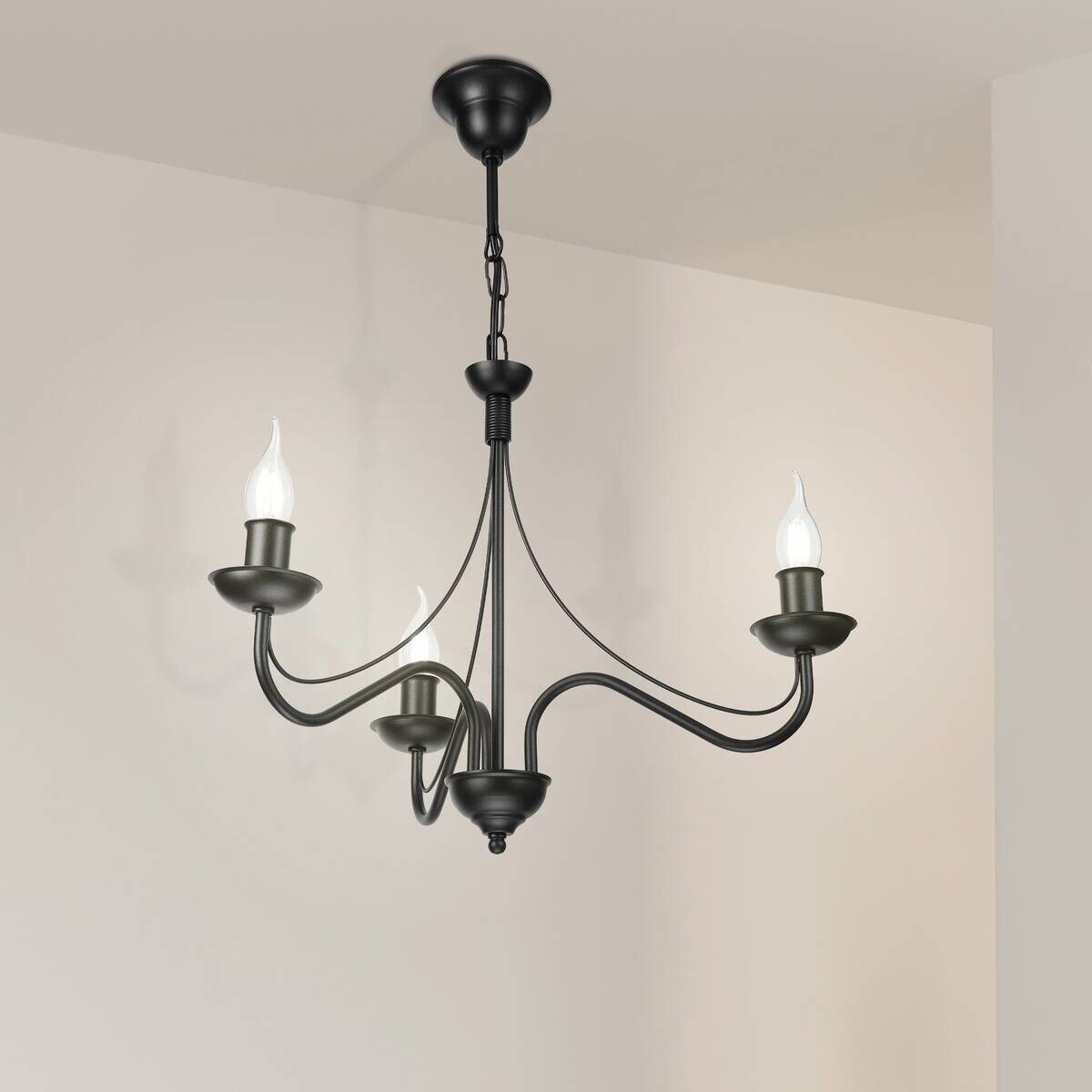Lamkur Pendelleuchte schwarz Stahl B/H/L: ca. 53x71x53 cm E14 3 Brennstellen