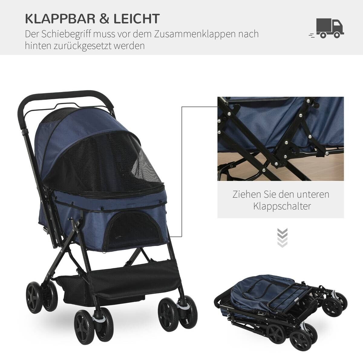 PawHut Hunde-Zubehör blau Polyester B/H/L: ca. 52x76,5x95 cm