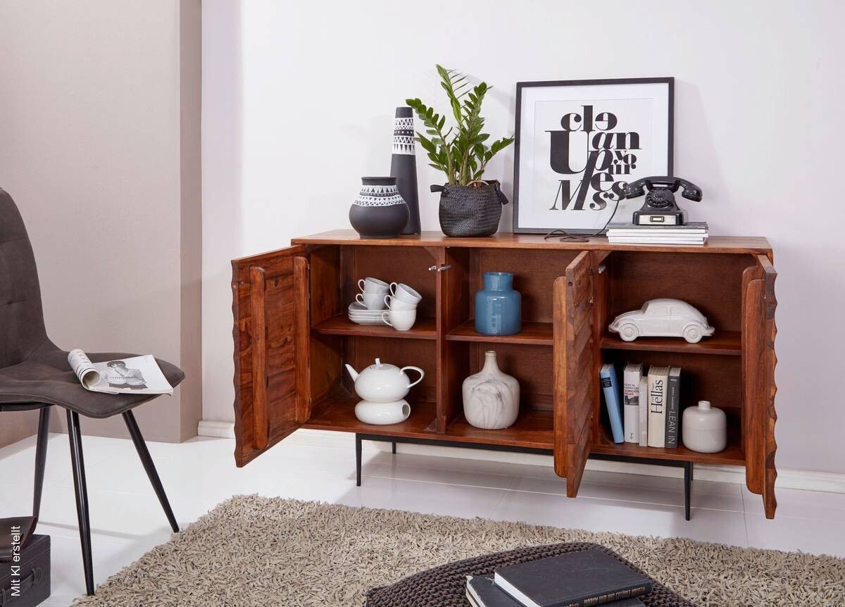 Sideboard natur beschichtet schwarz lackiert B/H/T: ca. 150x81x41 cm