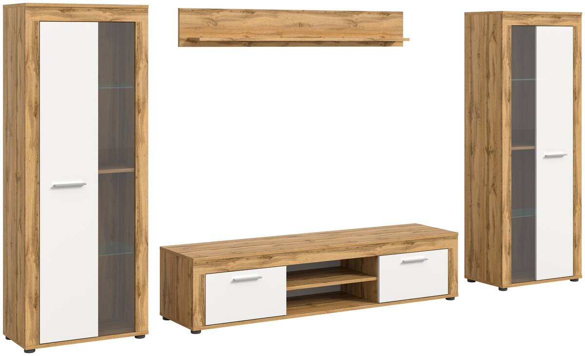 Wohnwand Jam Eiche Wotan Nachbildung weiß B/H/T: ca. 310x159x35 cm