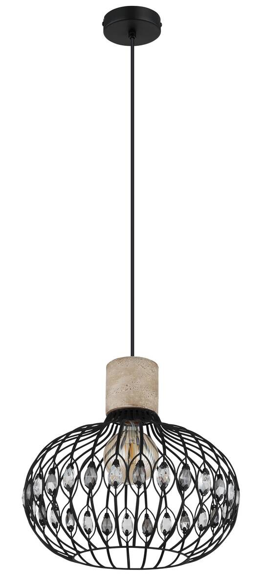 GLOBO Hängeleuchte mattschwarz grau Rauch Glas Metall H/D: ca. 150x38 cm E27 1 Brennstellen