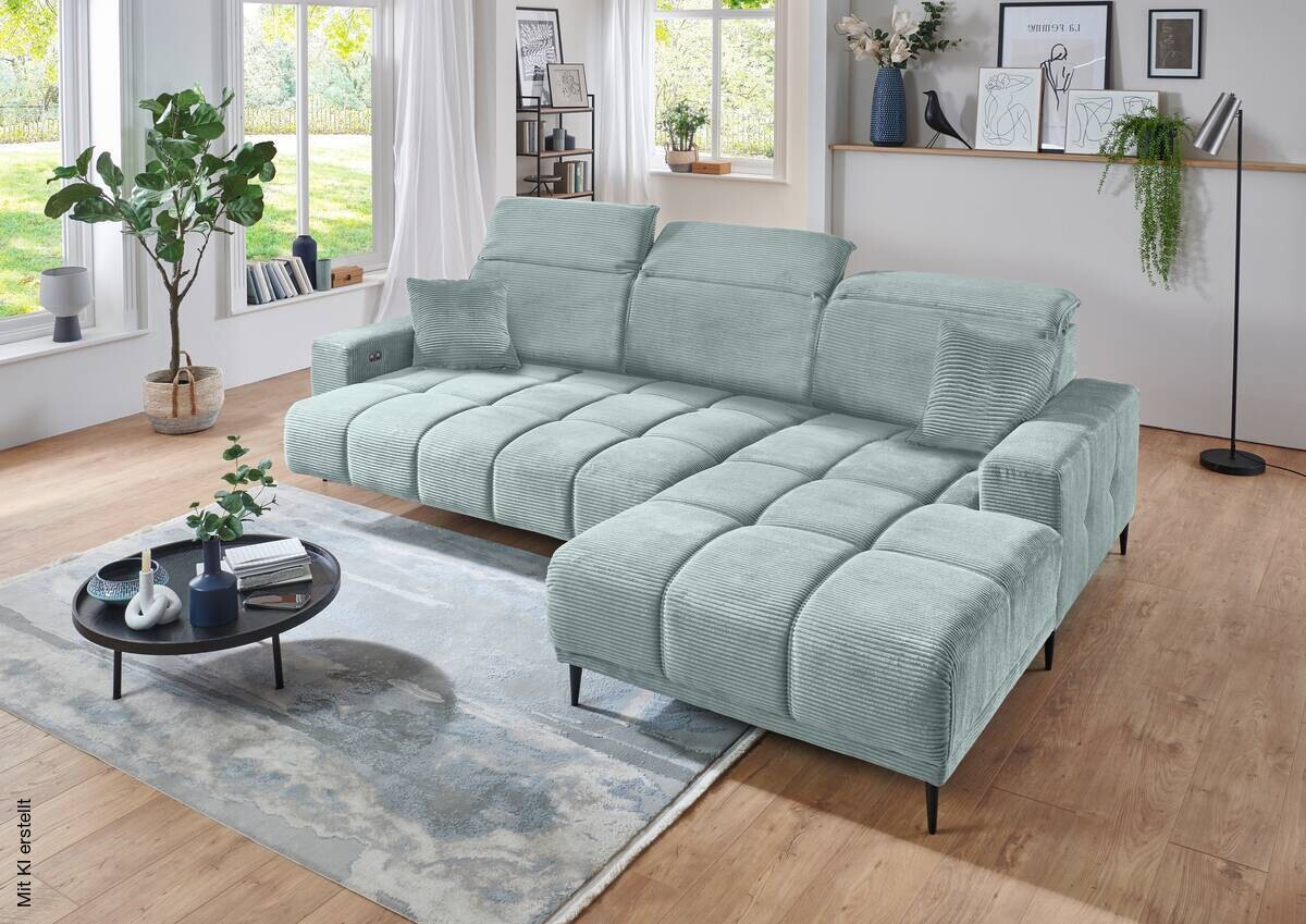 Ecksofa mit elektrischer Sitztiefenverstellung eisblau Polyester B/H/T: ca. 286x195x94 cm