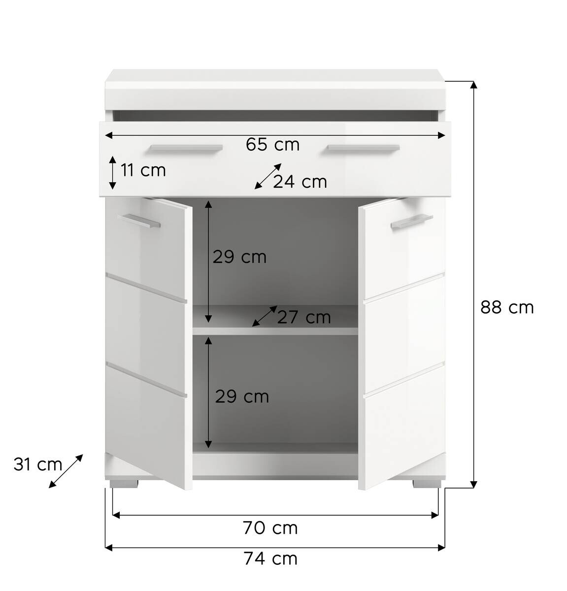 Schrank Scout weiß weiß Hochglanz B/H/T: ca. 74x88x31 cm
