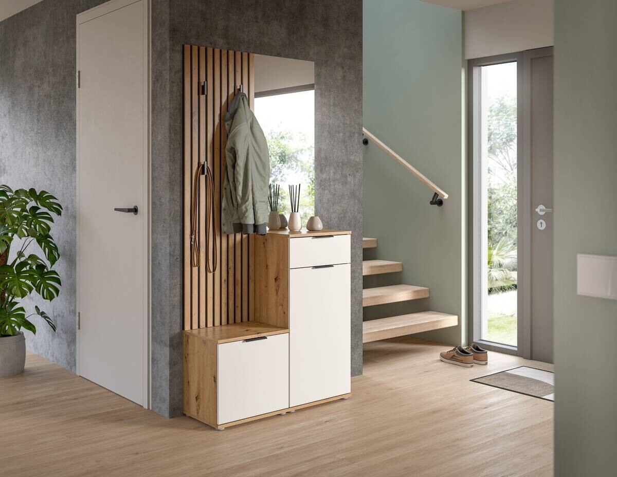 Garderobe Simple Eiche Artisan Nachbildung weiß B/H/T: ca. 88x195x35 cm