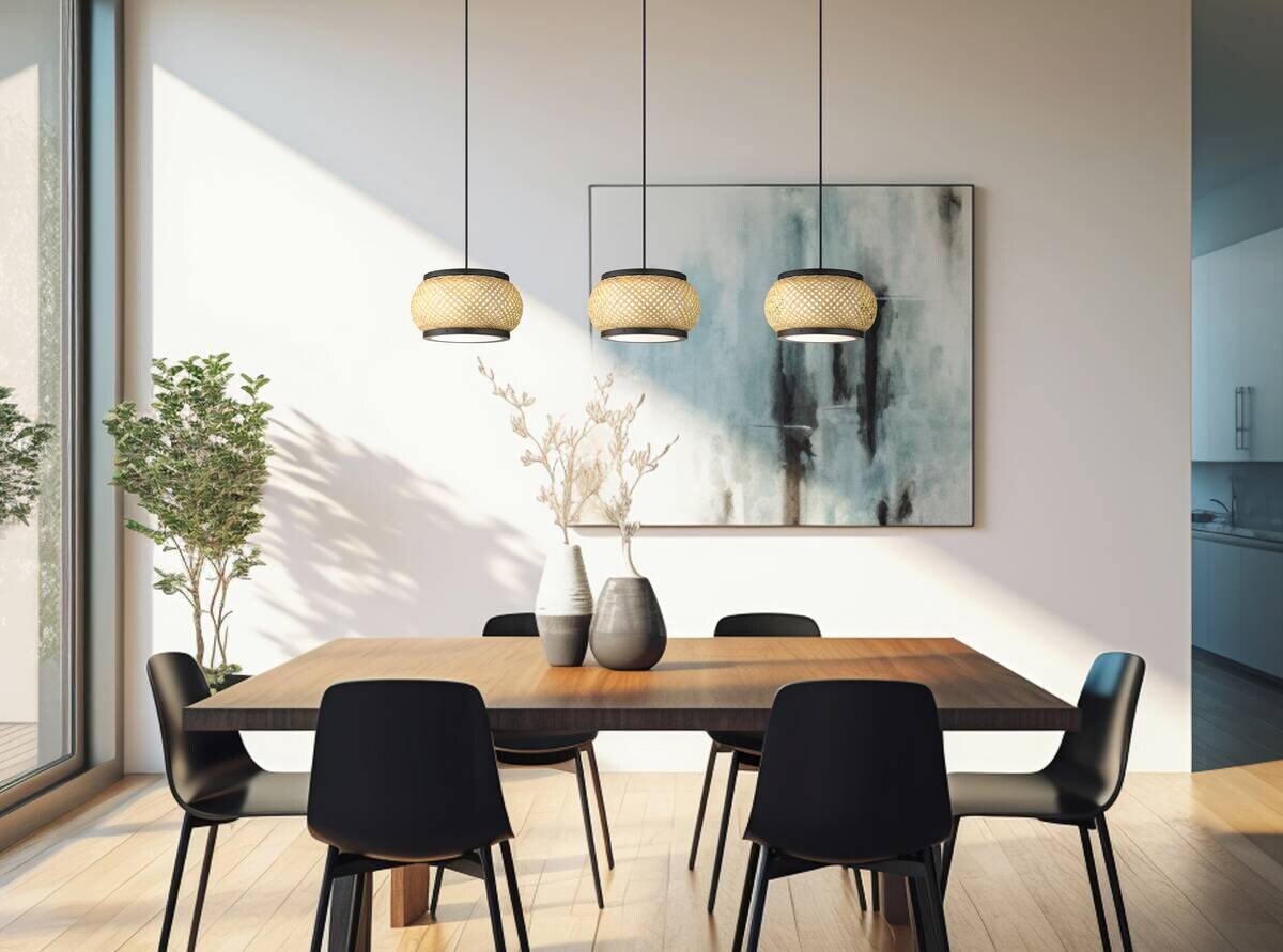 GLOBO Pendelleuchte natur mattschwarz Metall Bambus B/H/L: ca. 22x120x92 cm 1.0 Brennstellen