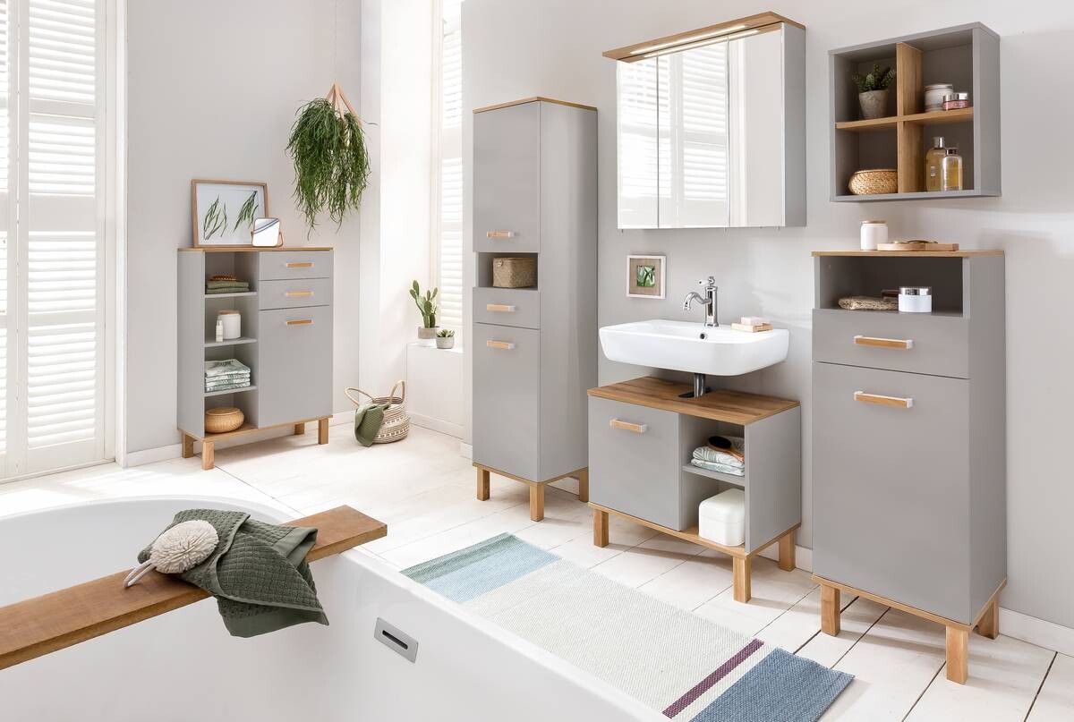 Spiegelschrank Padua grau Eiche Landhaus Nachbildung B/H/T: ca. 70,5x72,3x15,7 cm