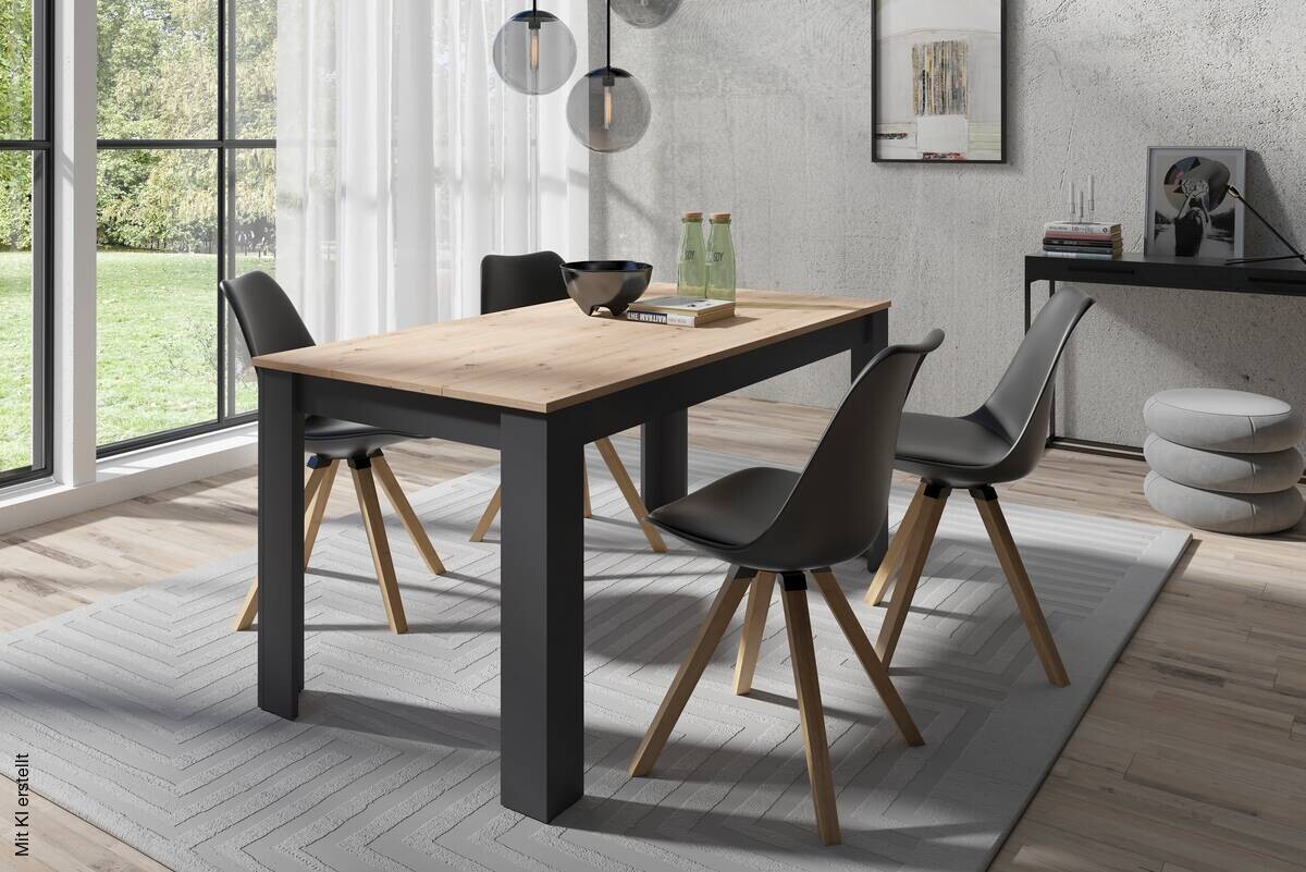 Tischgruppe KIRA anthrazit Eiche B/H/T: ca. 160x75x90 cm