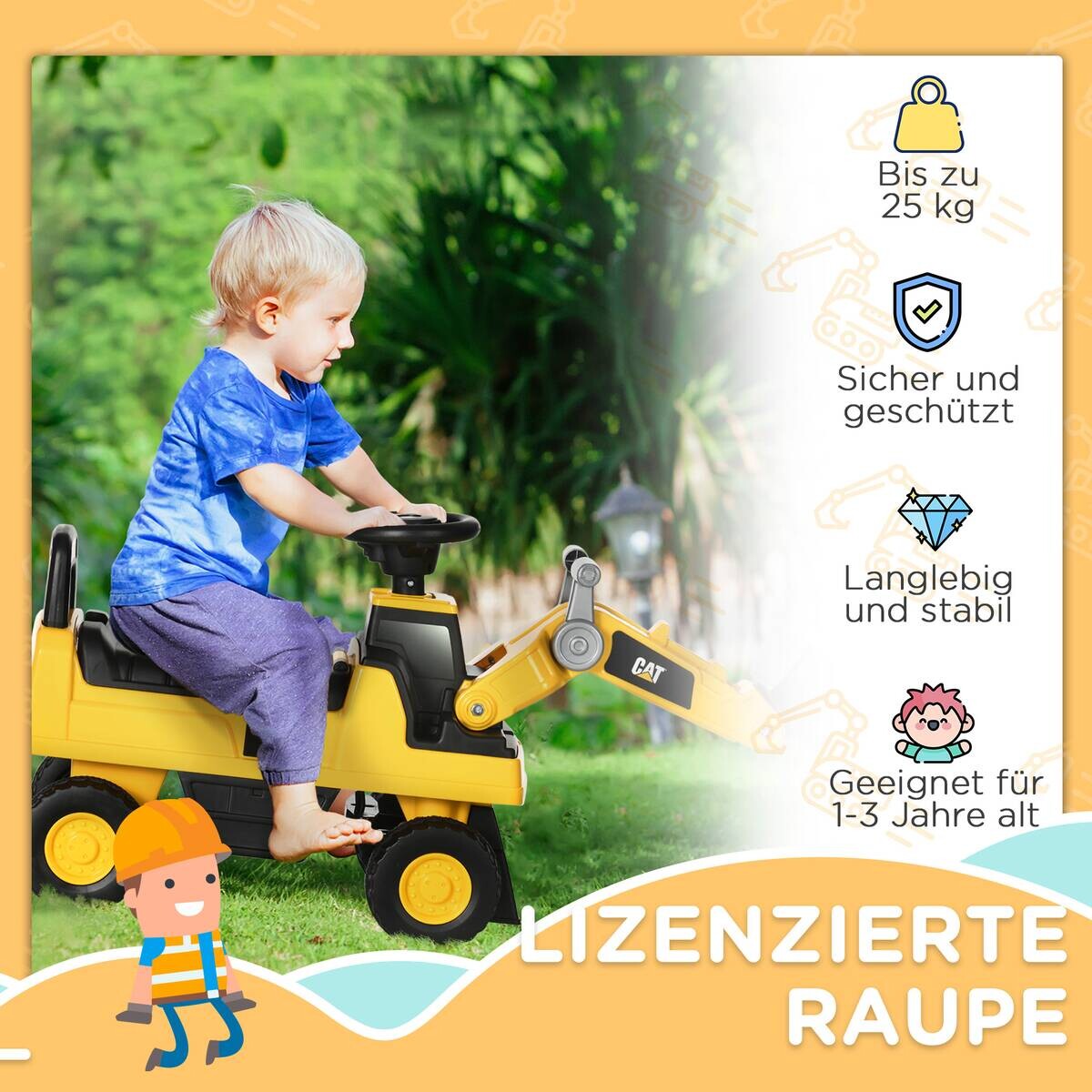 HOMCOM Kinder-Fahrzeug gelb B/H/L: ca. 29,5x78x54 cm