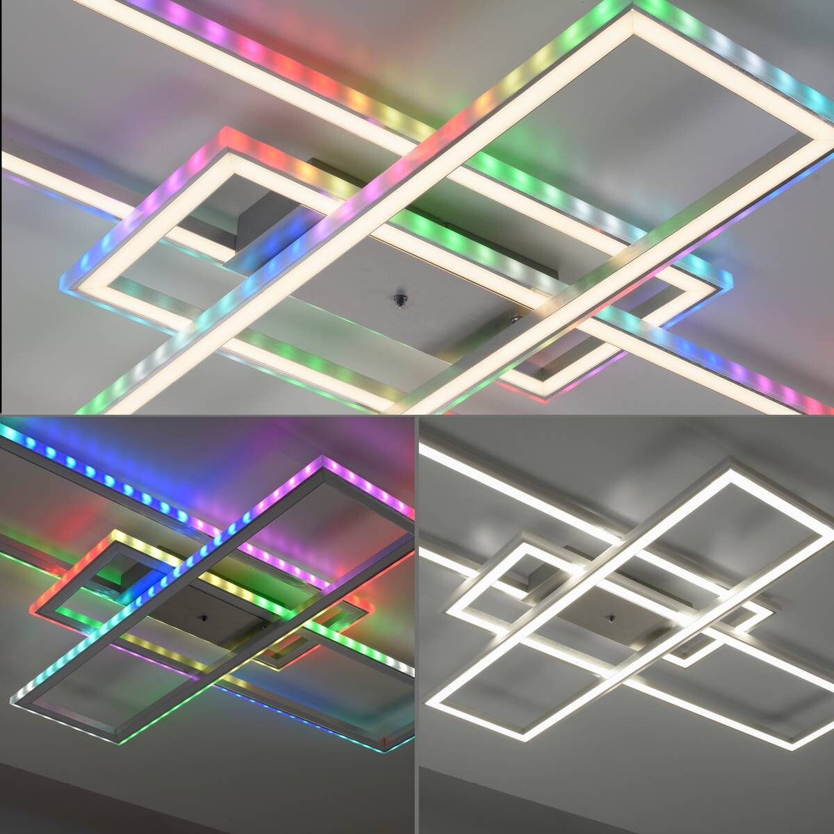 Just Light LED-Deckenleuchte FELIX60 14637-55 stahlfarbig weiß Kunststoff Stahl B/H/T: ca. 101x6,9x71 cm 2 Brennstellen