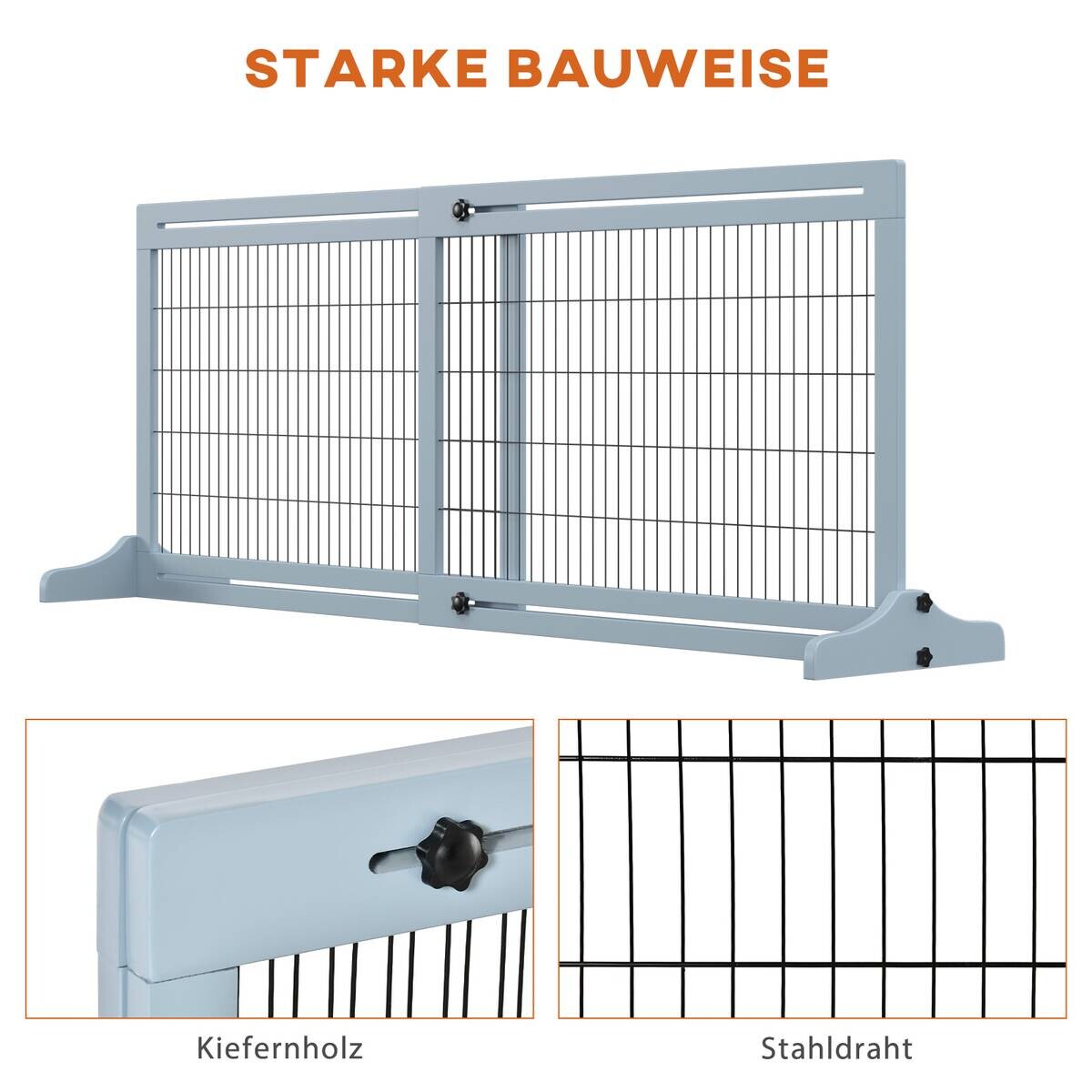 PawHut Hunde-Schutzgitter grau Kiefer B/H/L: ca. 36x183x69 cm
