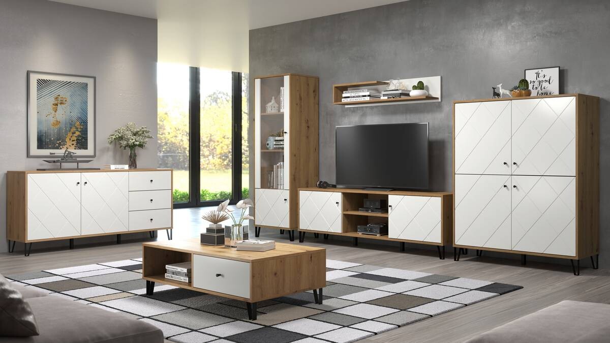 Vitrine Touch weiß matt Eiche Artisan Nachbildung B/H/T: ca. 63x172x40 cm
