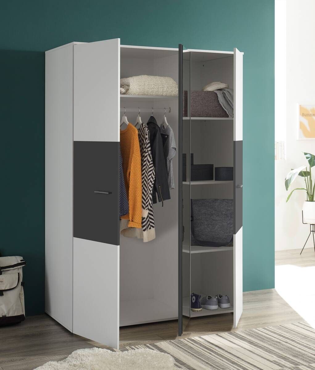 Kleiderschrank Alex weiß Graphit B/H/T: ca. 135x195x60 cm