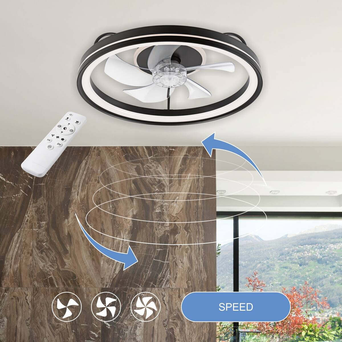 Lamkur LED-Deckenventilator Falco schwarz H/L: ca. 17x50 cm max. 40 W