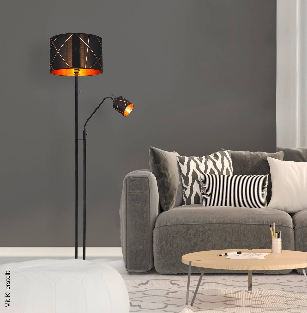 GLOBO Stehlampe Bemmo schwarz gold Metall Acryl Textil H/D: ca. 175x40 cm