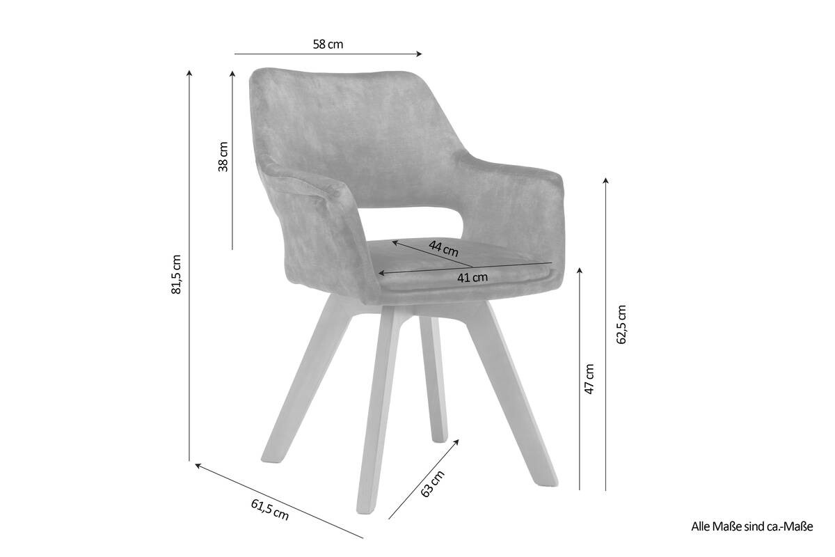 Stuhl KLARA 2er-Set anthrazit Vintage Samt Holz B/H/T: ca. 52x89x63,5 cm
