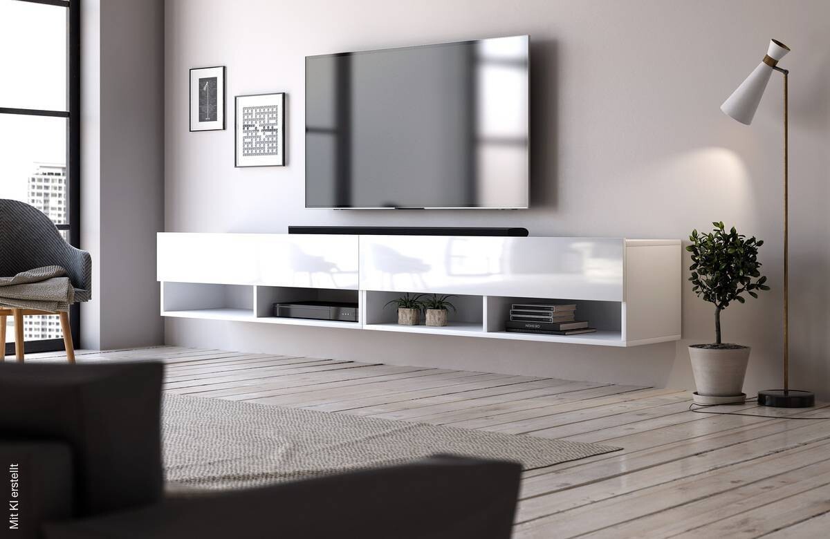 TV-Board Derby weiß matt weiß Hochglanz B/H/T: ca. 280x30x31 cm