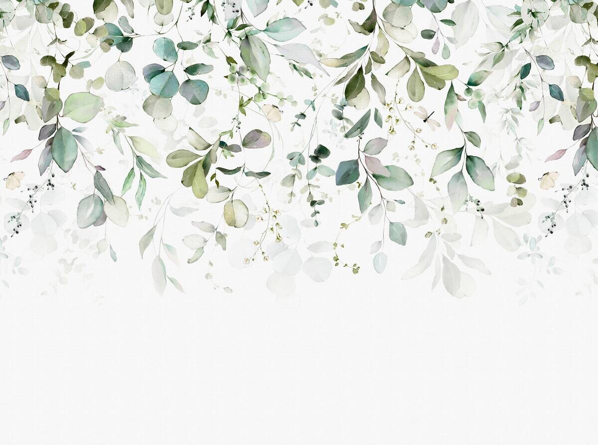 Livingwalls Fototapete Floral blau grün weiß B/L: ca. 280x371 cm