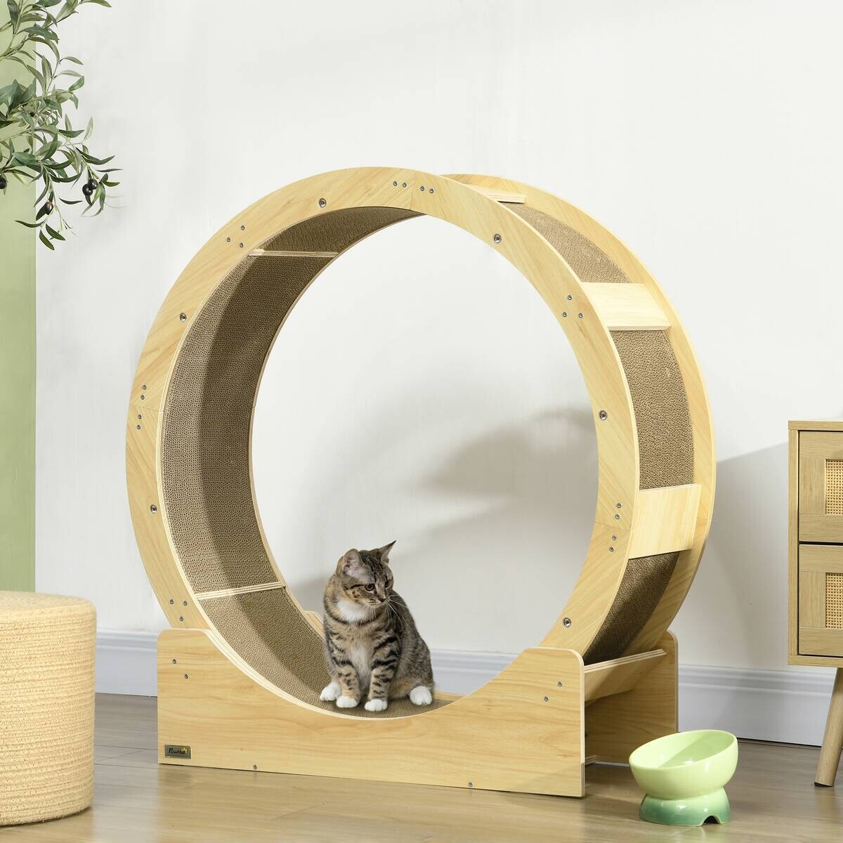 PawHut Katzenlaufrad Eiche Papier B/H/L: ca. 33,5x94x91 cm