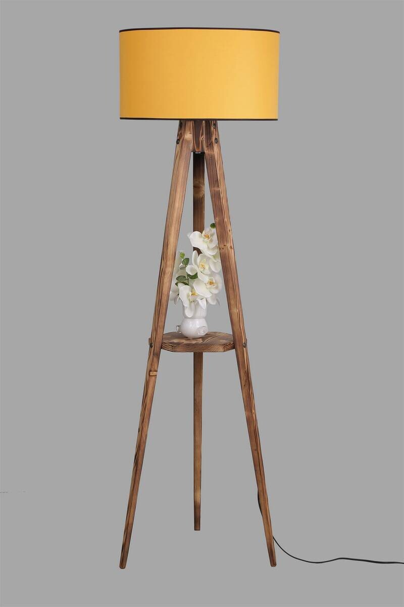 Stehleuchte senf braun Stoff B/H/L/D: ca. 45x153x45x45 cm E27 1 Brennstellen