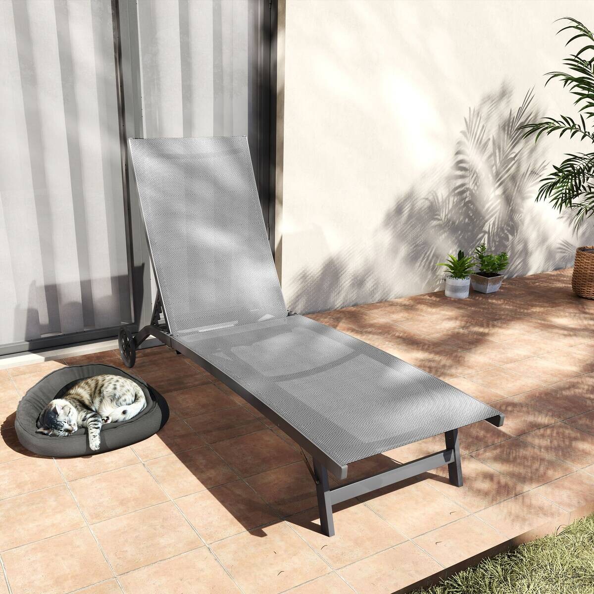 Outsunny Sonnenliege dunkelgrau Aluminium B/H/L: ca. 165x102x66 cm