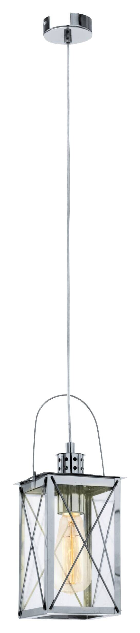 Eglo Pendelleuchte Donmington silber Glas Stahl B/H/L: ca. 15x110x15 cm E27 1 Brennstellen