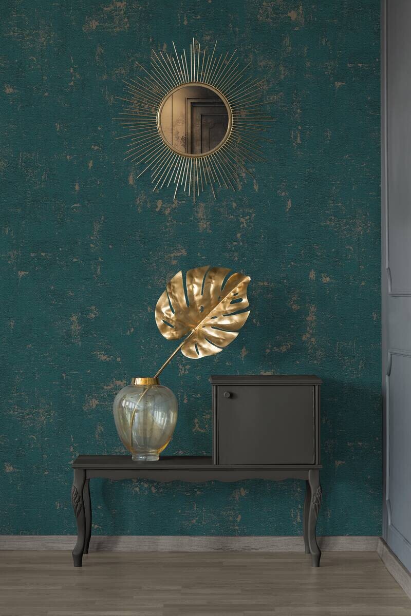 A.S.Creation Vliestapete gold petrol B/H/D: ca. 53x1005x8 cm